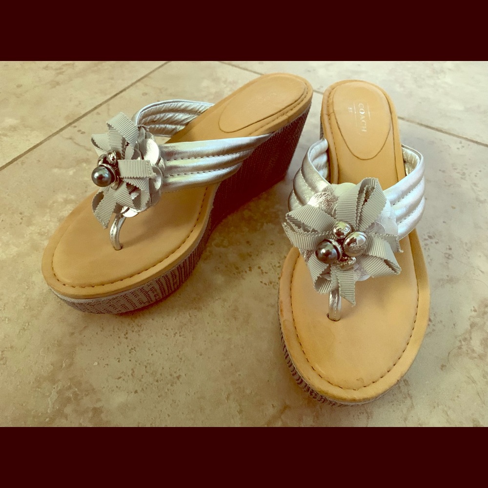 Coach silver wedges sandals